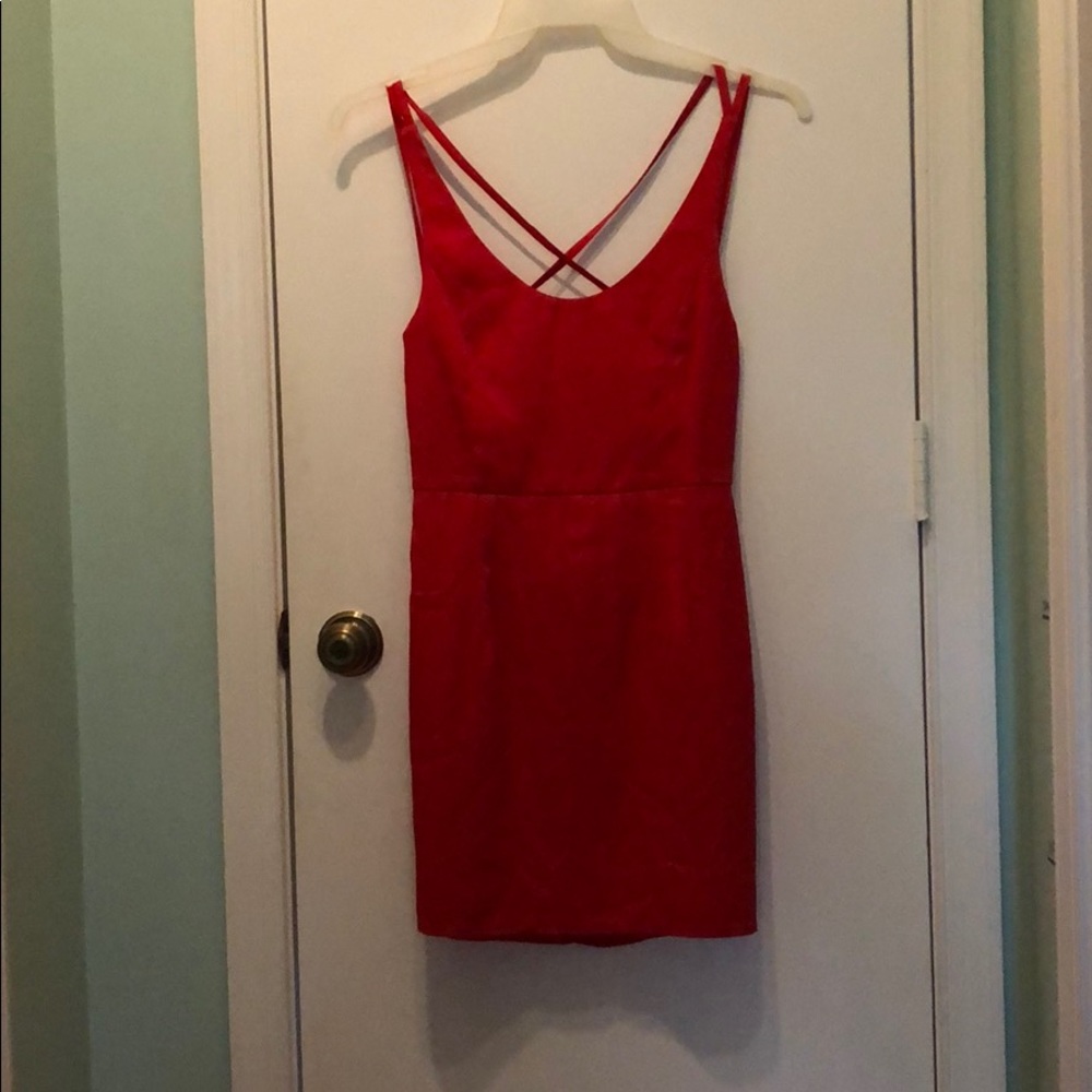Red open back mini dress